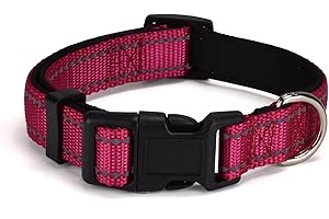 AOKLANT Odblaskowa nylonowa obroża dla psa, wygodnie wyściełana nylonową obrożą, regulowane rozmiary i kolory, idealna dla małych, średnich i dużych psów, różowa, M