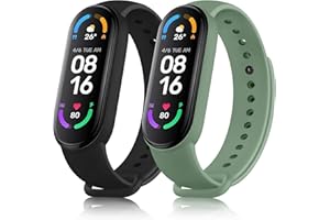 Tobfit 2 Piezas para Correa Xiaomi Mi Band 6 / Xiaomi Mi Band 5 / Amazfit Band 5, Correas de Silicona Pulseras de Repuesto Deportiva Clásica Original para Mujer Hombre, Negro+Aguacate Verde