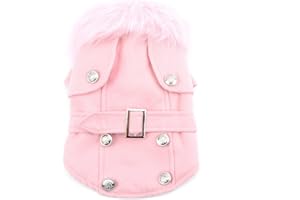 SMALLLEE_LUCKY_STORE Pet Cat Dog Clothes European Woolen Fur Collar Coat Small Dog Cat Pet Clothes Costume Pink XL