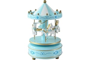 HorBous, carillon a carica, giostra di legno, con musica, idea regalo, decorazione in 6 colori Sky Blue