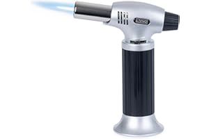 FiNeWaY Kitchen Blow Torch for Cooking - Refillable Cooking Blow Torch w/Adjustable Flame, Safety Lock, Piezo Ignition - Blowtorch for Cooking, Creme Brulee, Baking, BBQ & DIY - Silver/Black