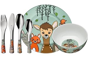 WMF Waldfreunde 6-częściowy zestaw naczyń dla dzieci ze sztućcami dla dzieci od 3 lat, polerowana stal nierdzewna Cromargan, nadaje się do mycia w zmywarce