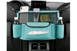 Qirc Porte-sac à Main de Voiture Entre les Sièges, Organiseur de Rangement en Daim, Durable, à Suspendre, Grande Capacité, pour Siège Avant (Bleu)