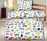 Aminata Kids – bunte Jungen Mädchen Kinder-Bettwäsche 135×200 Baumwolle Wilde-Tiere Zoo-Tiere Bettwäsche-Kinder Pferd Eule Katze Elefant Löwe Hund Schmetterling Reißverschluss bunt - 2