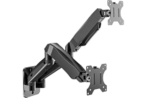 WALI Supporto a parete con molla a gas completamente regolabile per 2 schermi VESA fino a 32", 9 kg, capacità di peso per braccio (GSWM002), nero, doppio braccio