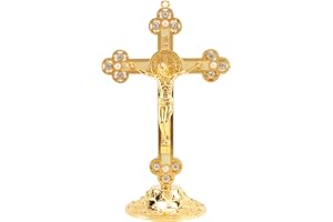 Exogio stående krucifix med bas, kors i baslegering för dekoration av hemkapell och religiösa gåvor