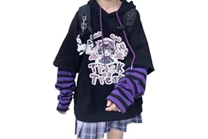 YINGKE Femme Anime Manga Sweat à Capuche Fille Japonais Kawaii Vetement E-Girl Y2K Gothique Sweatshirt Harajuku Pull