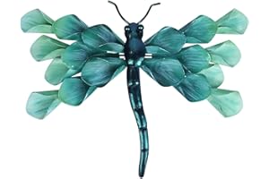 Liffy Metal Dragonfly Wall Decor Glass Outdoor Wall Art Hanging Garden Decorations for Living Room (Green dragonfly)