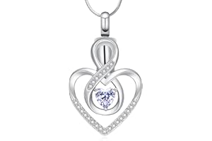 Minicremation Cremation Heart Urn Necklace Ashes Jewelry for Women,Birthstone Locket Keepsake Pendant infinitely Heart Memorial Locket Ash Holder for Human/Pet