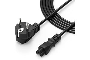 BIUBOTY 1.8m Cable Ordenador Alimentacion PC Compatible con HP, Acer, DELL, Sony, Lenovo, TV LG Samsung Monitor Laptop Notebook Corriente Prueba Choques Enchufe Portátil Clover (3 Pines,IEC C5,CEE 7/7,Negro)