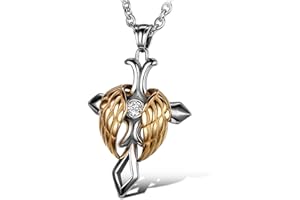 OIDEA Collar Hombre Crucifijo Cruz Acero Inoxidable con Alas de ángel Estilo Retro Jjoyeria de Moda Regalo Chulo Oro