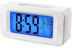 Plumeet Despertador Electrónico con Luz de Sensor, Luz de Noche, Pantalla LCD de 4'' con Hora y Fecha, Reloj Despertador con función de repetición Apto para Dormitorio (Negro)