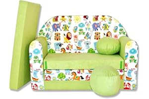 ‎MILLYBO millybo Kindersofa mit Schlaffunktion ausklappbar 3in1 Microfaser Grün 168 x 98 x 60 cm Z5
