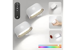 JAGDAG 2 PCS LED Indoor Wall Lamp White, Rechargeable Wall Light, LED Wall Lamp with Touch & Remote Control, Battery Operated Wall Lights, 360° Rotatable Reading Light, for Bedside Lamp, Corridor, Stairs