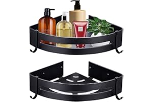 GothicBride Regał prysznicowy bez wiercenia, 2 sztuki, półka prysznicowa, regał łazienkowy, regał łazienkowy, aluminiowy kosz prysznicowy, akcesoria łazienkowe, matowe wykończenie, kosze prysznicowe i półki prysznicowe, regał łazienkowy z haczykiem, czarny