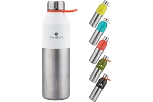 SANTECO Edelstahl Trinkflasche 350ml, 500ml - Auslaufsicher Thermosflasche Kinder, Vakuum Wasserflasche BPA-Frei, Kohlensäure geeignet, Isolierflasche für Sport, Fahrrad, Schule, Camping und Outdoor