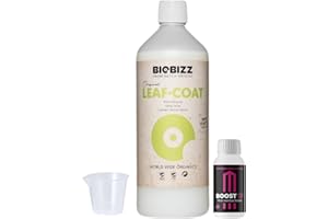 GROWMANIA.ES GROWMANIA Leaf Coat de BioBizz 1 l + échantillon Boost Up Nutrients + Verre doseur | Revêtement foliaire naturel | Renforce les plantes dans les jardins et les jardins moyens