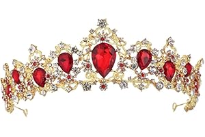 Minkissy Crystal Princess Tiara Vintage Baroque Bridal Wedding Rose Gold Rhinestone Tiaras Costume Party Hair Accessories for Brithday Red Golden Vintage Princess Tiara