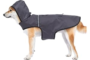 KoKoBin Impermeabile Cane Giacca riflettente per cani con cappuccio Foro del collo con cappuccio Super leggera e traspirante impermeabile per cani di taglia media e grande(Grigio,XL)