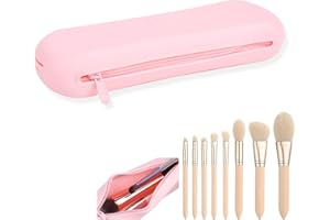 haierdidi Porte-pinceaux de maquillage en silicone - Porte-pinceaux de maquillage - Organiseur portable de voyage - Sac à pinceaux de maquillage (kaki), Rose, minimaliste