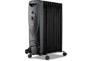 PureMate Oil Filled Radiator, 2500W/2.5KW - 11 Fin - Portable Electric Heater, 3 Power Settings, Adjustable Temperature and Thermostat, Thermal Safety Cut off & 24 Hour Timer