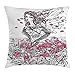 Produktbild Sketchy Throw Pillow Cushion Cover, Ink Illustration of a Woman on Poppy Field Surrounded by Flowers Spring Theme, Decorative Square Accent Pillow Case, 26 X 26 inches, Black White Pink