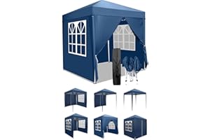 LEADZM 2x2m Pavillon,Pop-up,Winddicht,Wasserdicht,Faltpavillon,UV Schutz 50+,Höhenverstellbar,mit 4 Seitenteilen,für Outdoor,Garten,Party,Camping,Blau