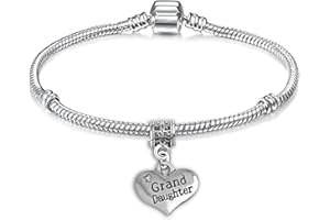CHARM BUDDY Granddaughter Starter Charm Bracelet with Heart Dangle Pendant Charm and Gift Box Birthday Gifts for Granddaughter Christmas Presents for Grand Daughter