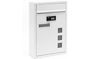 Wiltec Buzón Blanco 215 x 320 x 90 mm de Acero Recubrimiento de Polvo con Cerradura de combinación, Placa identificativa y mirillas