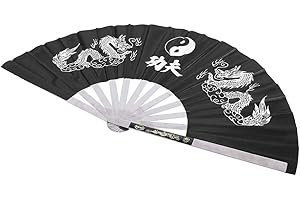 KIMISS Martial Arts Fan Tessen Fan Weapon Stainless Steel Nylon Stainless Steel Tai Chi Martial Arts Kung Fu Dan Practi Training Performan Fan Blue (Black)