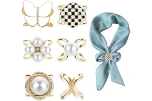 JIURULIA 6 Pcs Shiny Pearl Scarf Ring Simple Style Scarf Clip Fashionable Scarf Buckle Clothes Corner Knotted Button for Women Girls Decorative