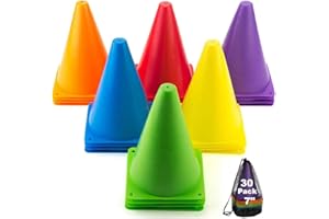 FASWIN Tebery Confezione da 30 coni per allenamento sportivo, in plastica, per skate, calcio, calcio, giochi all'aperto, educazione fisica ed eventi festivi, colori assortiti, 17 cm