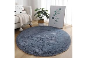 J Yunq Tappeto Rotondo Tappeto Peloso, a Pelo Lungo,per Tappeto da Soggiorno,tavolino Salotto Camera da Letto Computer, Super Morbido Antiscivolo (Grigio, 100_x_100_cm)