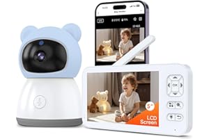 ACEBELL 2K/3MP Babyphone Camera avec Application Telephone, Babyphone Caméra Bébé WiFi avec 5'' Écran, Rotation à 360°, Suivi Automatique, Détection de Cris & Sons & Mouvements, Vision Nocturne