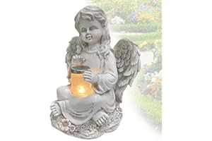 Tuzsocr Engel Gartenfiguren Solar Grablichter für draußen，wetterfest grabschmuck für Friedhof Outdoor Gartendekoration