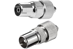 Pencilupnose 2 Pack 1x Male 1x Female Coaxial Co-Axial TV Aerial Connector Plug for Television RF Cable Freeview Metal