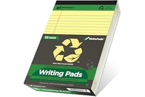 KAISA Yellow Legal Pads 12Pads Writing Pads Recycled Paper 5"x8" Norrow Ruled Lined Paper Small Legal pad Perforated 50 sheets/pad Notepads Writing Tablet Canary For Office Supplies (Canary 12pads)