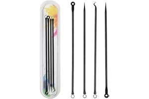 Neoreser Herramientas para Eliminar Espinillas, 4 Piezas Extractor de Puntos Negros Kit de Acero Inoxidable, Kit de Removedor de Puntos Negros para Quita Espinillas Granos Comedones (Negro)