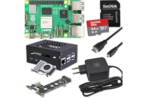 SMART-HOME-KOMPONENTE Raspberry Pi 5 8 GB PCIe M.2 NVMe zestaw | metalowa obudowa | Active Cooler | M.2 NVMe SSD PCIe Board | zasilacz USB-C 27W | karta SD 64 GB | kabel micro HDMI 4K