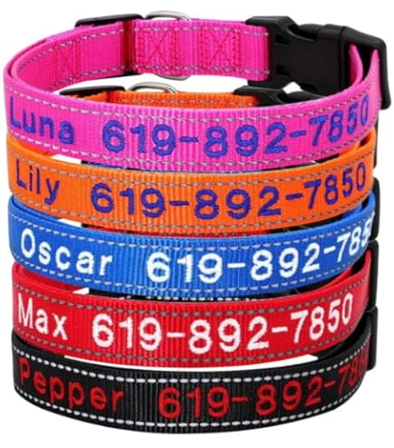 Collare Per Cani Riflettente Personalizzato Con Nome Ricamato Numero Di Telefono Collare Nylon Regolabile Per Cani Di Taglia Grande Media Piccola - Foto 3