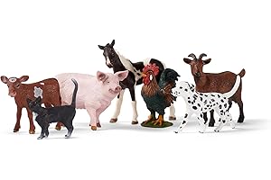 SCHLEICH Farm World | Bauernhof Tiere Set 77533 mit Hund, Katze, Schwein, Ziege, Kuh, Pferd und Hahn | detailliertes Spielset aus 7 Teilen | Bauernhof Spielzeug ab 3 Jahre | exklusiv bei Amazon
