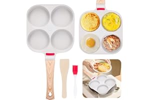 Yuragim Padella Pancake, Padella per Pancake Antiaderente, Padella per Frittata 4 Fori Pentola Pancakes Induzione per Colazione Uova Fritte Bistecca Hamburger per Induzione e Gas (Bianco)