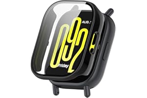 BYISYUE Etui ochronne do Xiaomi Redmi Watch 5 Lite, twarde etui z poliwęglanu ze szklaną folią ochronną, ochrona wyświetlacza, ochrona przed zadrapaniami, kurzem etui do Xiaomi Redmi Watch 5 Lite (czarne)