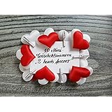 10 Miniwäscheklammern mit weißem und rotem Satinherz