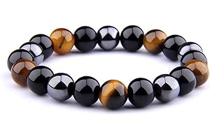 UEUC Bracelet Triple Protection Oeil de Tigre, Perles en hématite et Obsidienne Noire de