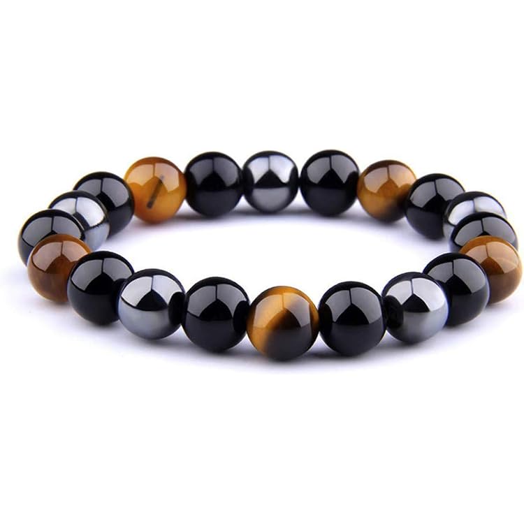 Bracelet Homme En Pierres Naturelles (Œil De Tigre, Obsidienne, Hématite) 8 Mm - Énergétique, Porte-bonheur - Pour Femme Aussi