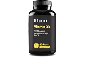 Vitamin D3, 4000 IU per softgel, 365 Softgels | with Organic Extra Virgin Olive Oil | Bones, Muscles and Immune System | Soy Free, Non-GMO | Zenement