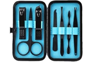 aRKé Manicure set Nail Clippers Professional Fingernail & Toenail grooming Kit Tweezers Eyebrow Scissors for mens and women Travel size 7Pcs Nail Care Tools with Black Case