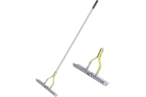 BARAYSTUS Rastrillo de paja y césped, mango largo ajustable 148 cm, resistente acero al carbono, peine multiusos para deshierba y fertilización