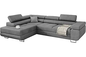 ‎KREATIVE FURNITURE & DESIGN KREATIVE FURNITURE & DESIGN Ecksofa Miami ecksofa mit schlaffunktion und bettkasten, Wohnzimmer ecksofa, Ecksofa mit Bettkasten, Ecksofa in L-Form (Casablanca 2314) (Grau, Ottomane Links)